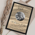 SURPRISE Photo 50th Birthday Gold Glam Sparkle Einladung<br><div class="desc">An elegant "50th Birthday" party invitation design with personalized photo,  modern typography and a sparkling fabric background.</div>