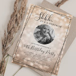 SURPRISE Photo 50th Birthday Rose Gold Bokeh Einladung<br><div class="desc">An elegant "50th Birthday" party invitation design with personalized photo,  modern typography and a bokeh lights background.</div>