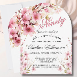 SURPRISE Pink Floral Arch Elegant 90th Birthday  Einladung