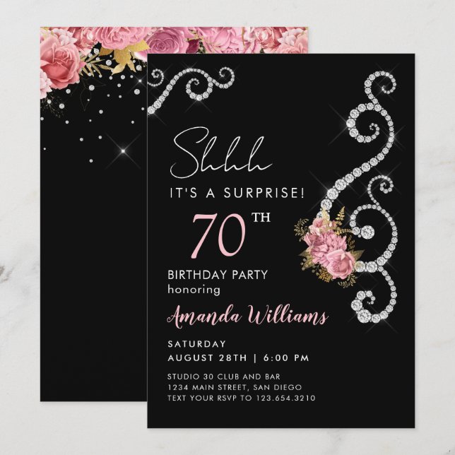 Surprise Roses Diamont 60th Birthday Invitation Einladung (Vorne/Hinten)