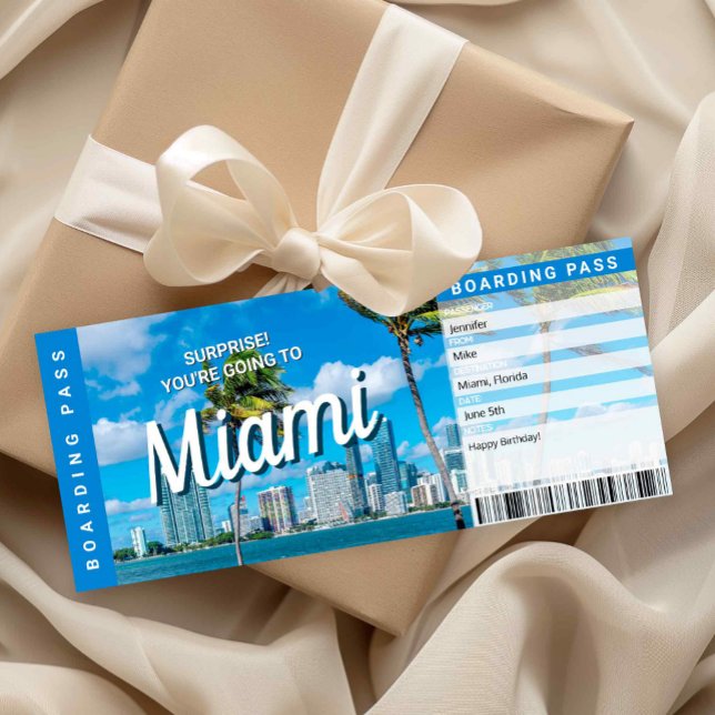 Surprise Trip to Miami Gift Boarding Pass Card Einladung (Surprise Trip to Miami Ticket Printable )
