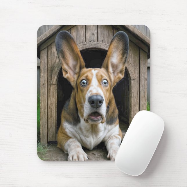 Surprised Basset Hound In a Doghouse Mousepad (Mit Mouse)