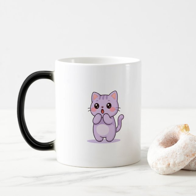 Surprised Cat Cute Cartoon Character Verwandlungstasse (Mit Donut)