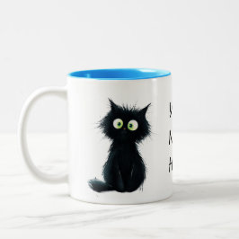 Surprised Fluffball Mug – Black Cat Chaos in a Cup Zweifarbige Tasse