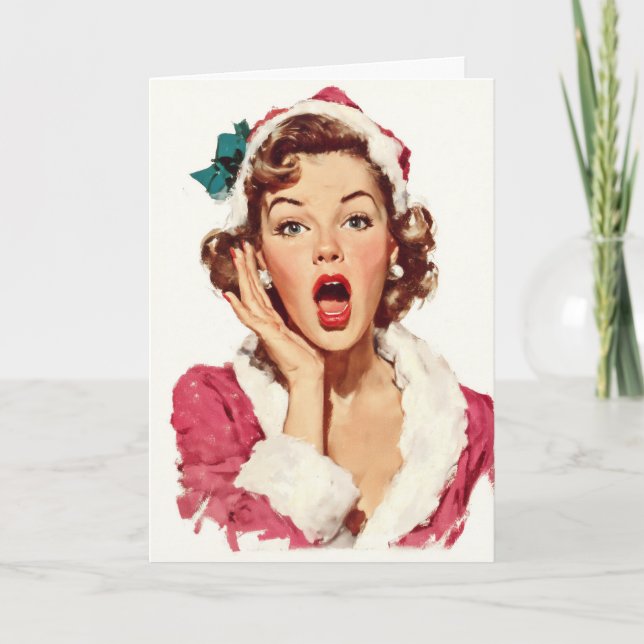 Surprised Retro Christmas Pin-Up Karte (Vorderseite)