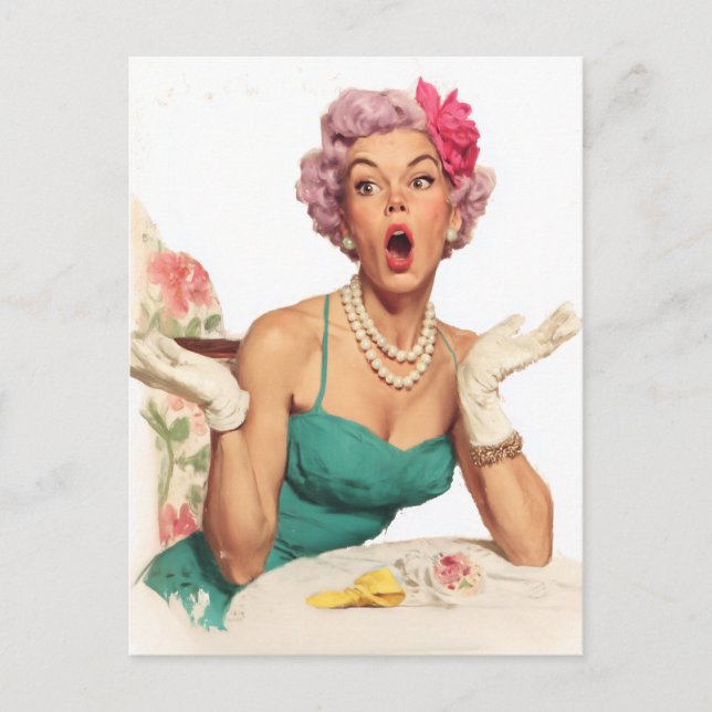 Surprised Retro Glamour Lady Postkarte (Vorderseite)