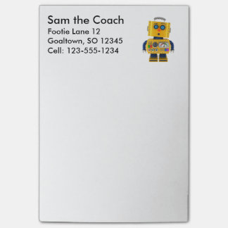 Surprised Spielzeugroboter schauend Post-it Klebezettel