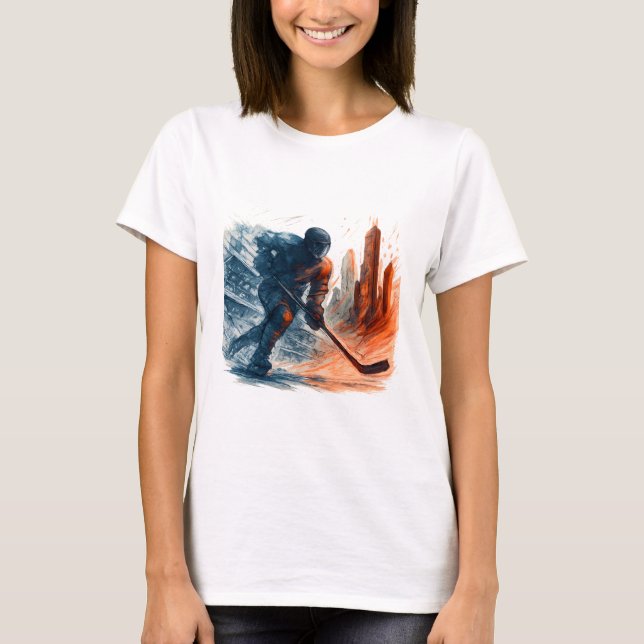 Surreal Abstrakt Hockey Player T-Shirt (Vorderseite)