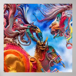 Surreal Abstraktes aquamarines Rotgold Karussell P Poster