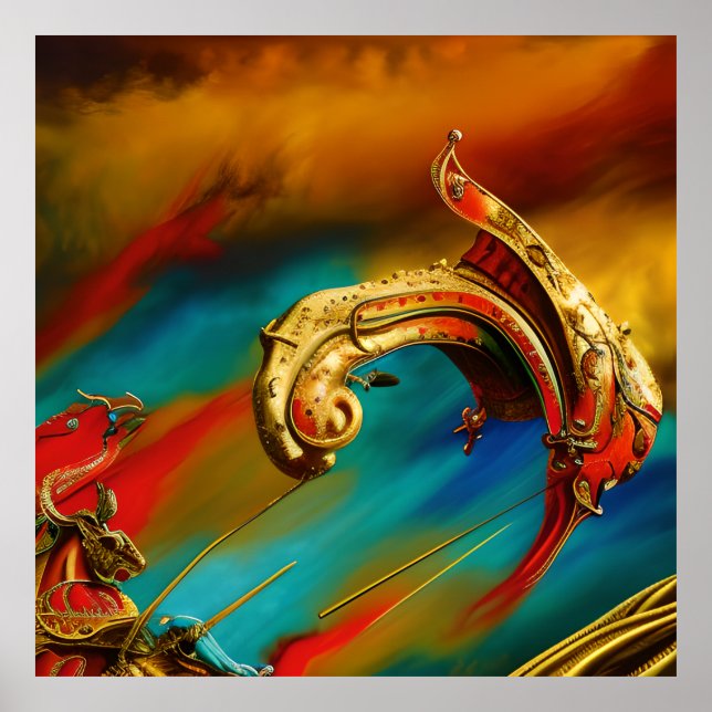 Surreal Abstraktes Rotgold aquamarines Karrousel Poster (Vorne)