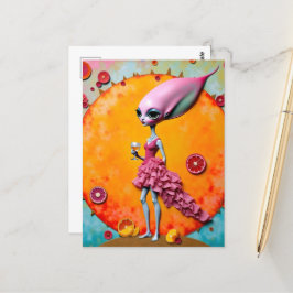 Surreal Alien Lady in Rosa mit Orangensaft Postkarte