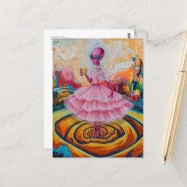 Surreal Alien Lady in Rosa mit Orangensaft Postkarte