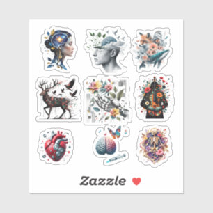 Surreal Anatomy Collage - Fusion of Brain, Natur, Aufkleber