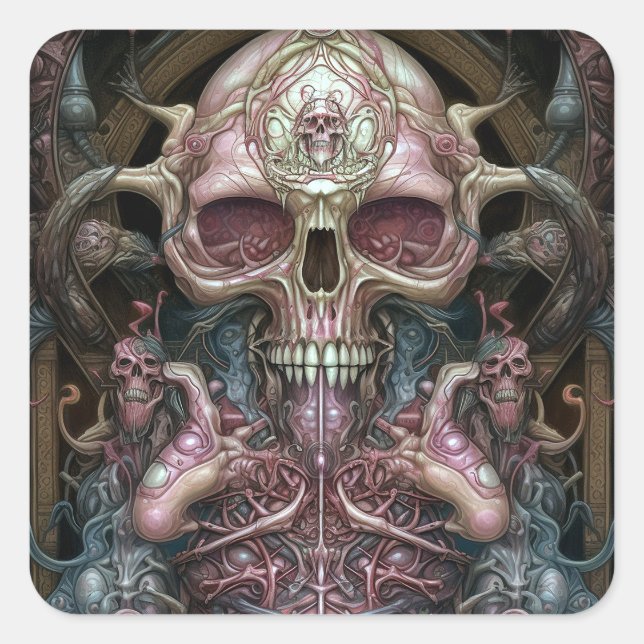 Surreal Anatomy Skull Horror Sci-Fi Art Quadratischer Aufkleber (Vorderseite)