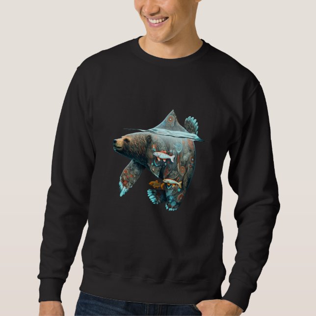 Surreal and Creative Aboriginal Bear and Salmon He Sweatshirt (Vorderseite)
