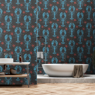 Surreal Animal Design mit blauem Hummer Muster. Tapete