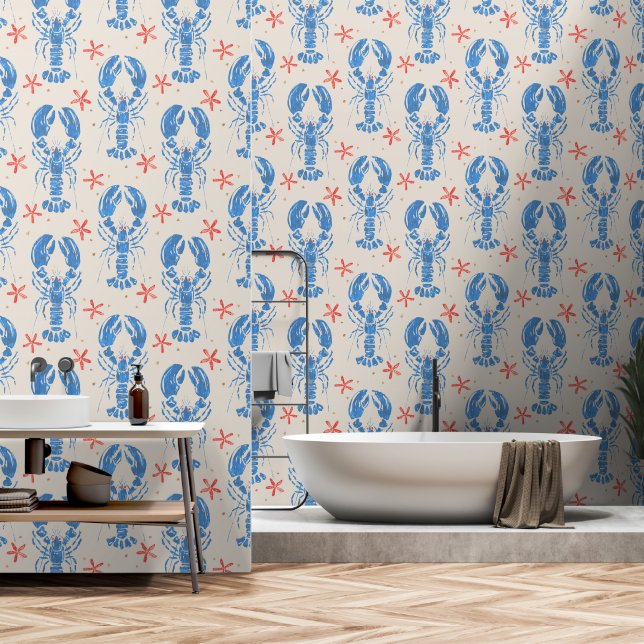 Surreal Animal Design mit Hummer Muster. Tapete (Badezimmer)