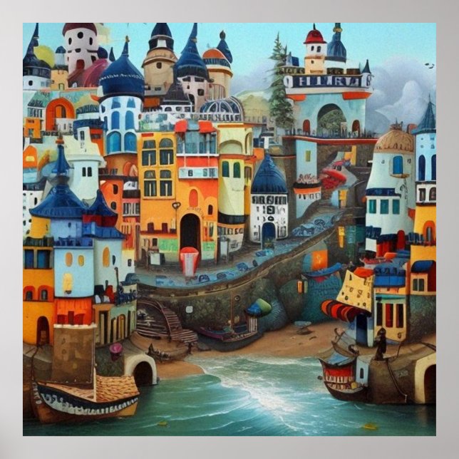 Surreal Art Abstrakt ein kleiner touristischer Sta Poster (Vorne)