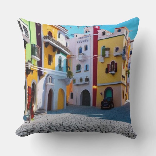 Surreal Art Abstrakt eine kleine Touristenstadt Kissen (Vorderseite)