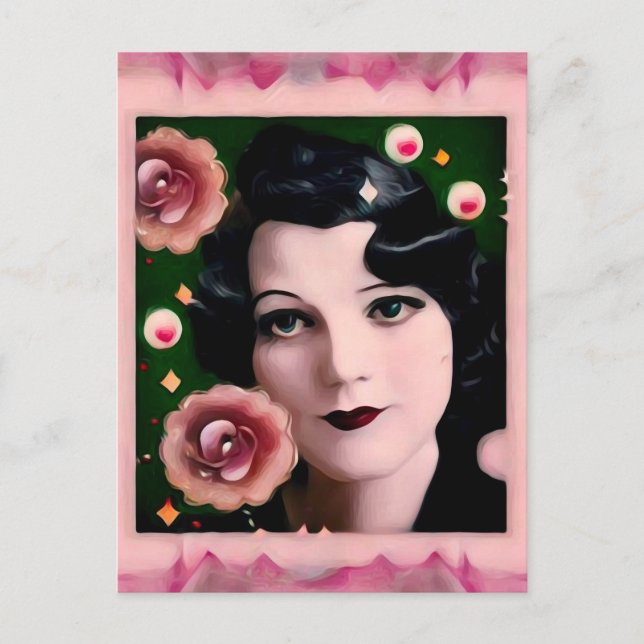 Surreal Art Deco Gerahmt Lady Face Postkarte (Vorderseite)