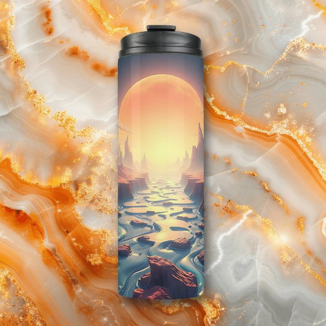 Surreal Ätherische Landschaft | Vollmond über Flus Thermosbecher (Von Creator hochgeladen)