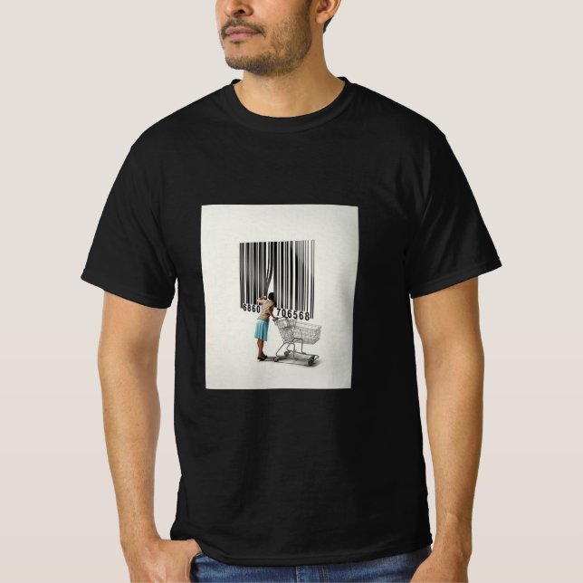 Surreal Barcode Consumer Tee – Modern Concept Art” (Vorderseite)