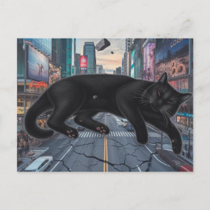 Surreal Black Cat Blocks City Street Postkarte