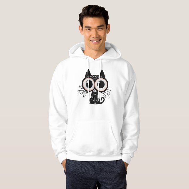 Surreal Black Cat with Big Eyes - Mystische Kunst Hoodie (Vorne ganz)