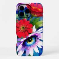 Surreal Blaues Auge rosa Blume & rote Zenien