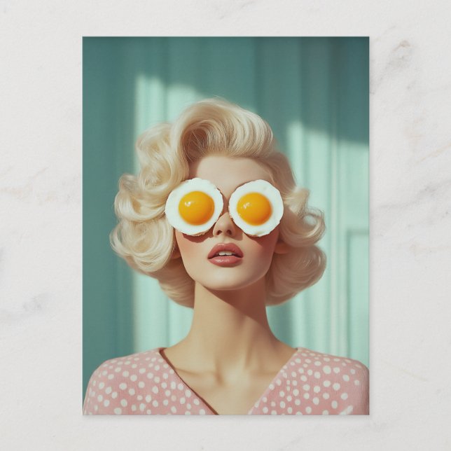 Surreal Breakfast Fashion Portrait Postkarte (Vorderseite)