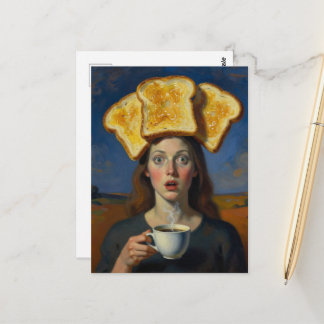Surreal Breakfast Series Toast and  Coffee Woman  Postkarte