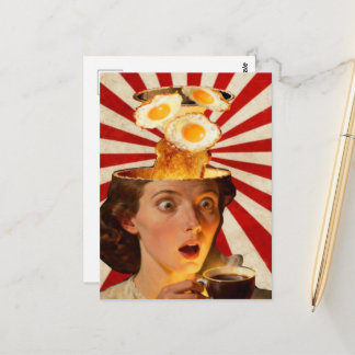 Surreal Breakfast Toast and Coffee Woman Red White Postkarte