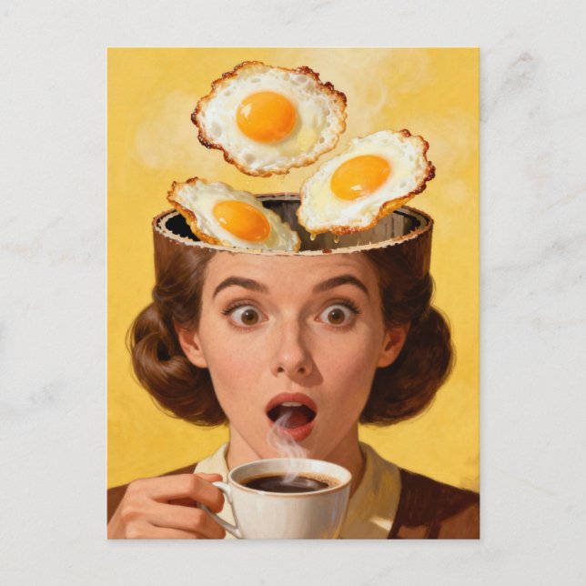 Surreal Breakfast Toast and Coffee Woman Yellow  Postkarte (Vorderseite)
