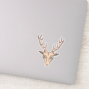 Surreal Brown Deer Head Black Etched Face Antlers Aufkleber