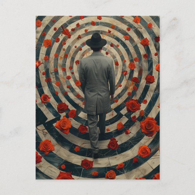 Surreal Business Man Red Roses Tunnel Collage Postkarte (Vorderseite)