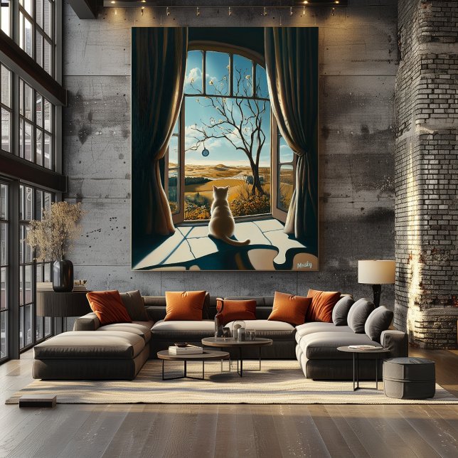 Surreal Cat Gazing Out Window - surrealistische Ku Poster (Von Creator hochgeladen)