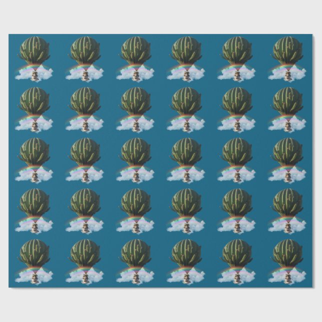 Surreal Cat Hot Air Ballon mit Kaktus & Regenbogen Geschenkpapier (Flach)