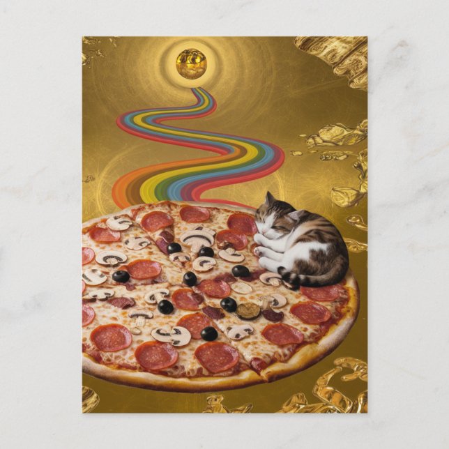 Surreal Cat on Pizza Postcard Postkarte (Vorderseite)