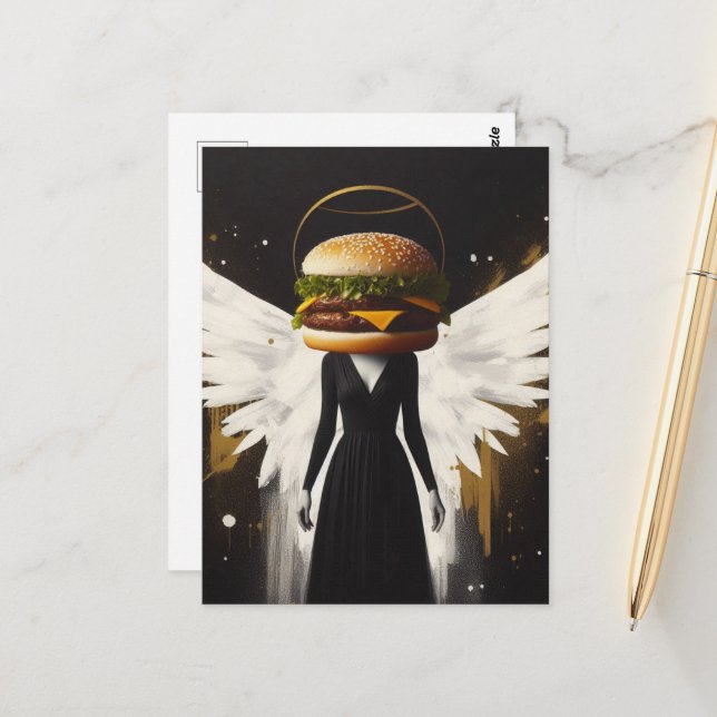 Surreal Cheeseburger Angel Postkarte (Vorderseite/Rückseite Beispiel)