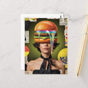 Surreal Cheeseburger Woman Collage Postkarte