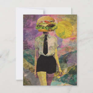Surreal Cheeseburger Woman Mixed Media Postkarte