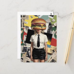 Surreal Cheeseburger Woman Postkarte