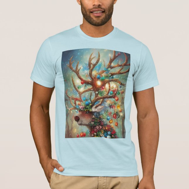 Surreal Christmas Reindeer With Ornaments & Lights T-Shirt (Vorderseite)