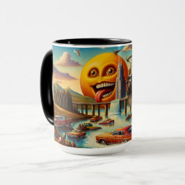"Surreal Cityscape with Anthropomorphic Sun" Tasse