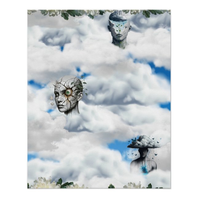 Surreal Cloud Portraits with Cracked, Serene, and Poster (Vorderseite)