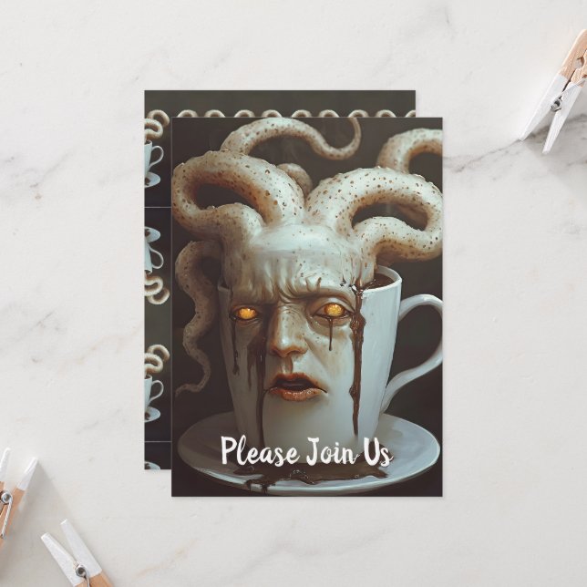 Surreal Coffee Octopus Einladung (Vorderseite/Rückseite Beispiel)