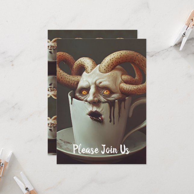 Surreal Coffee Octopus Einladung (Vorderseite/Rückseite Beispiel)