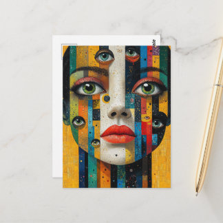 Surreal Colorful Face With Lots of Eyes Postkarte