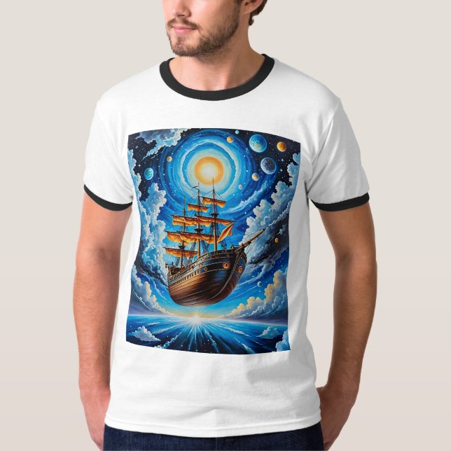 Surreal Cosmic Flying Ship Fantasy Art Shirt (Vorderseite)