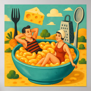 Surreal Couple Swims in einer Schüssel Käse Nudeln Poster